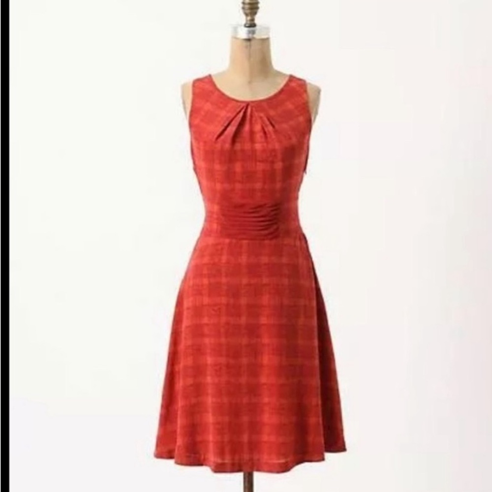 Girls From Savoy Anthropologie Red Silk Plaid Dress